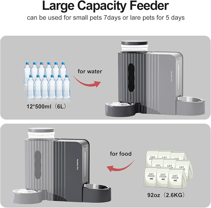 Gardner Pet Automatic Gravity Cat Food Feeder and Water Dispenser Stainless Steel Two-in-One Set Large Capacity Dispenser for Pets Dogs, Puppies, Kittens-(1.6 Gallons x 2)