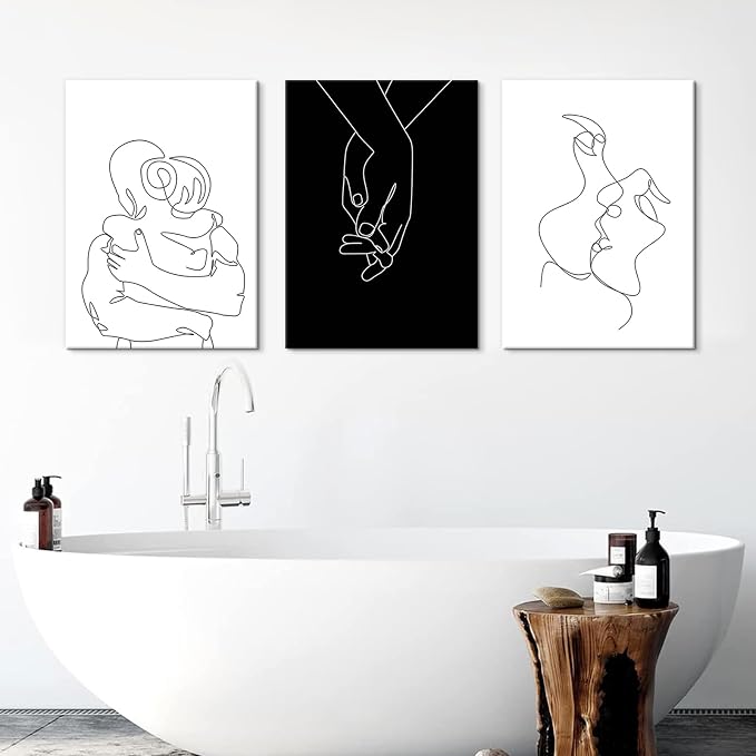 Minimalist Black and White Canvas Wall Art Love Painting for Couples Bedroom Line Drawing Art Poster Prints Framed Artwork Pictures Bathroom Living Room Wall Decor Ready to Hang
