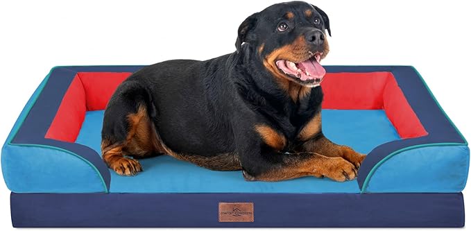 Comfort Expression Orthopedic Dog Bed for Extra Large Dogs with Bolster | Waterproof Dog Couch Bed with Washable Cover & Non-Slip Bottom, Supportive Egg Crate Foam XL Pet Bed, 45x35 Inch