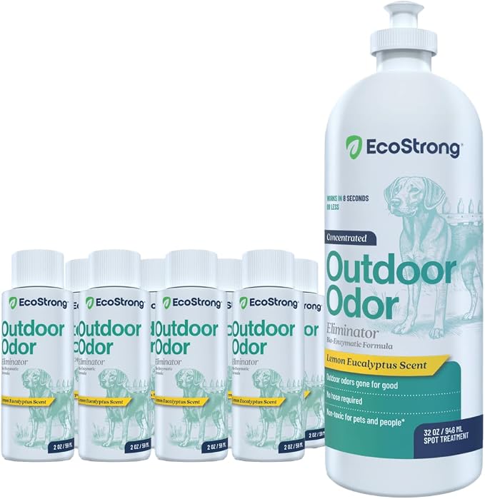 Outdoor Odor Eliminator | Outside Dog Urine Enzyme Cleaner – Powerful Pet, Cat, Animal Scent Deodorizer | Professional Strength for Yard, Turf, Kennels, Patios, Decks (10-2oz Shots with Halo Sprayer)