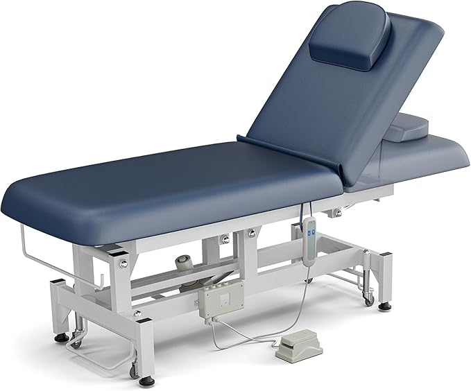 Icoget Electric Lift Massage Table Bed, Professional Facial Beds Treatment Table for Esthetician, Adjustable Backrest Physical Therapy Table, Waxing Beds for Salon, Blue
