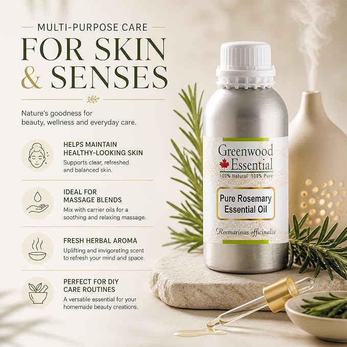 Greenwood Essential Pure Rosemary Essential Oil (Rosmarinus officinalis) Steam Distilled 630ml (21 oz)