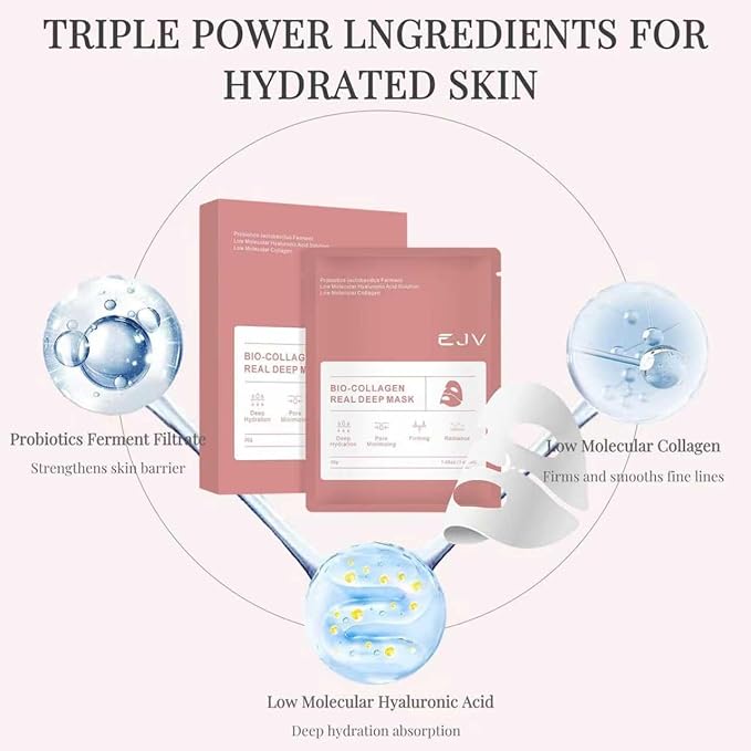 Bio-Deep Collagen Face Mask, Overnight Deeply Hydrate, Korean-style Ultimate Skincare, Suitable for Ladies' Delicate Skin Care, Pore Minimizing, Firm Skin -1.05oz (30g) x 4PCS