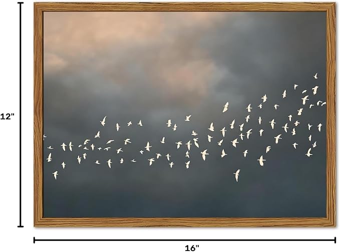 Framed Vintage Flying Bird Canvas Wall Art, Minimalist Abstract Flock of White Birds Pictures Wall Decor, Rustic Nature Wildlife Paintings Prints for Living Room Bedroom Bathroom 12x16 inch