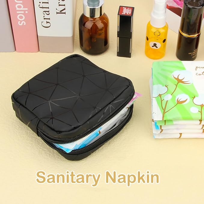 Sanitary Napkin Storage Bag, Menstrual Cup Pouch Nursing Pad Holder Tampon Bags Feminine Product Pouches Portable Period Kit Bag for Girls Women Ladies (Beige)