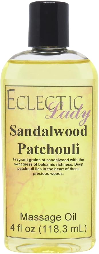 Sandalwood Patchouli Massage Oil, Sweet Almond & Jojoba Oil, 4 oz