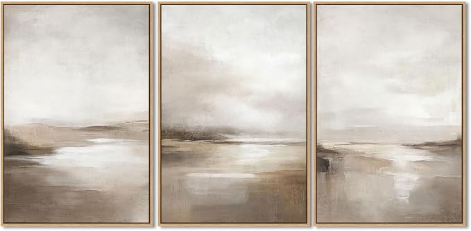 SAFERRYHOME Neutral Abstract Landscape Shapes Wall Art,3 Panels 16x24 Inch | Minimalist Framed Canvas Print Set, Abstract Illustrations Modern Nordic Calm Decor for Living Room,Bedroom,Bathroom,Hallway
