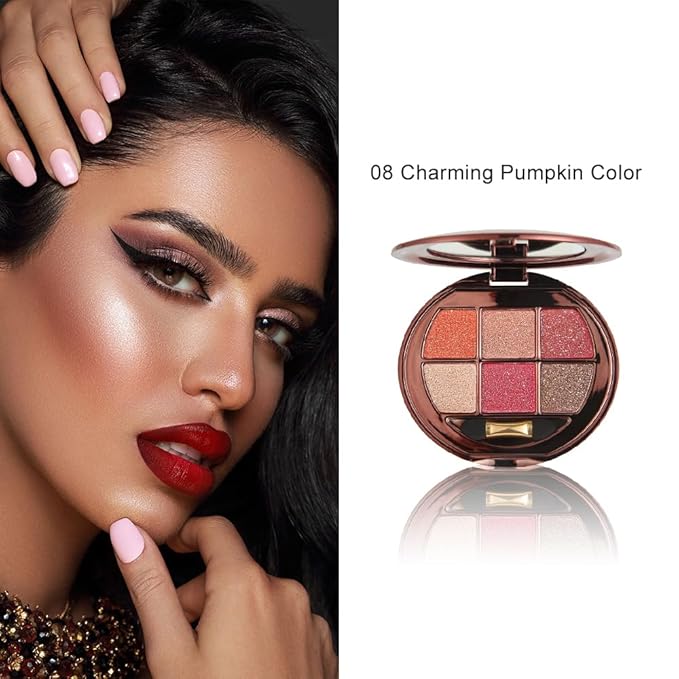 Shimmer Glitter Metallic Mini Eyeshadow Palette – 6-Color Warm Coral Peach Pink Eye Shadow, High Pigment Long-Lasting Waterproof Nude & Glam Eye Makeup Palette for Soft Glam, Daily Wear & Party Looks
