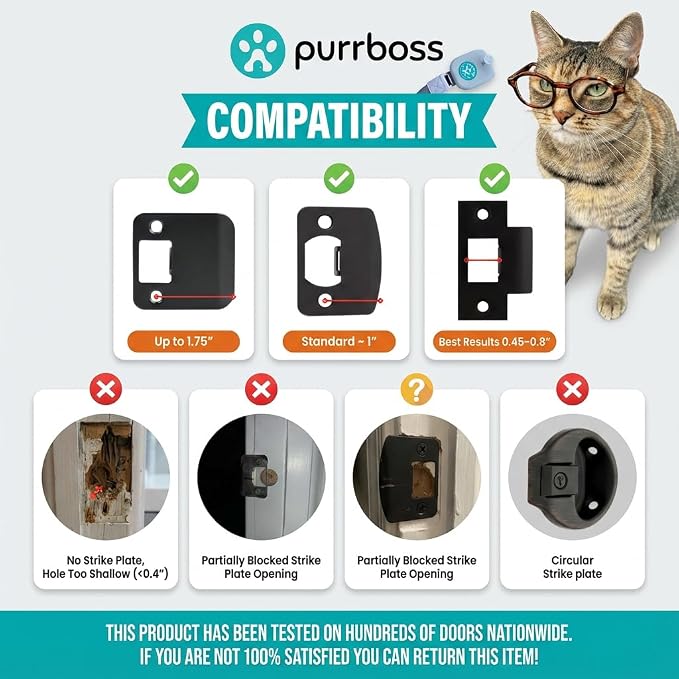 Adjustable Cat Door Latch to Keep Rooms Accessible for Pets, Dog-Proof Pet Gate Alternative for Feeding & Litter Box Areas, Strongest, Portable & No Tools or Adhesives