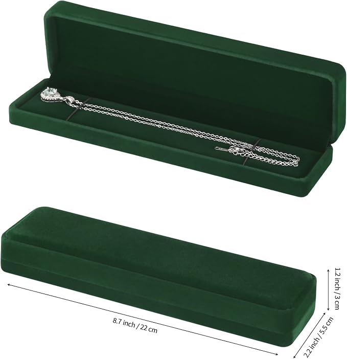 KUKUVR 2 Pcs Velvet Necklace Gift Box, Long Jewelry Storage Holder Case for Chain Pendant Bracelet Engagement Birthday Anniversary (Green)