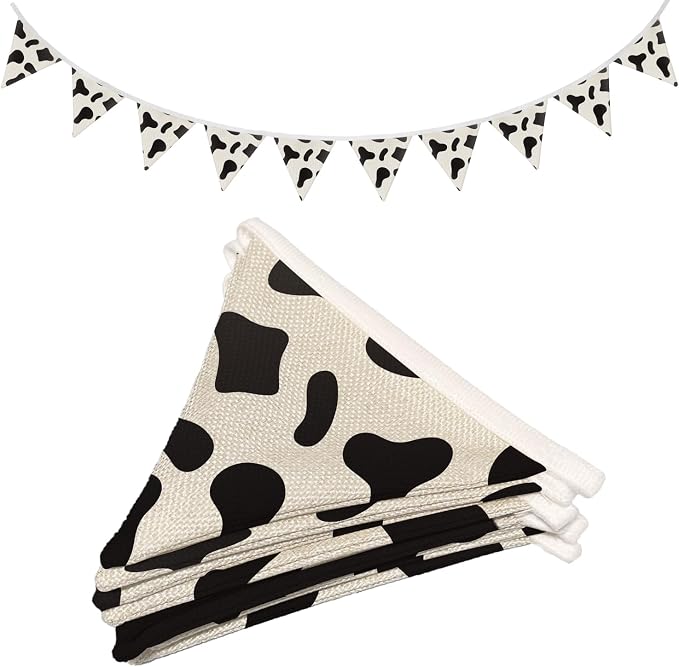 Western Nursery Room Cow Print Wall Art Decor,Western Party Decorations Cowboy Cowgirl Farmhouse Wall Decor for Toddler Classroom Playroom Garland Triangle Banner,11Ft Bunting Flags Fabric