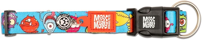 Max & Molly Smart ID Dog Collar with Gotcha! QR Safety Tag and Custom Pet Profile, Soft Padded Neoprene, Waterproof, Monsters, Large (15-25")