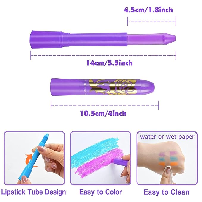 12 Pcs Face Painting Kits for Kids, Glow In The Dark Under UV Black Light Sticks，Face Body Paint Glow Party Supplies，for Birthday, Halloween, Thanksgiving Day, Cosplay Makeup, Gifts for Kids Adult
