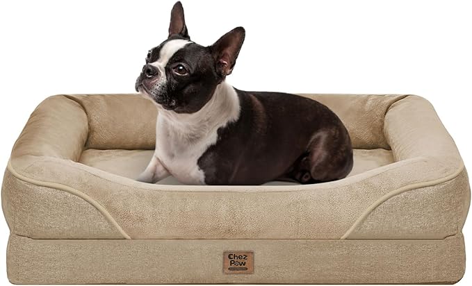 Orthopedic Waterproof Dog Bed for Medium and Large Dogs | Egg Crate Foam, 4-Sided Bolster Support, Waterproof Liner, Non-Slip Bottom, Removable Bolster Cover, 36 x 27 Inch