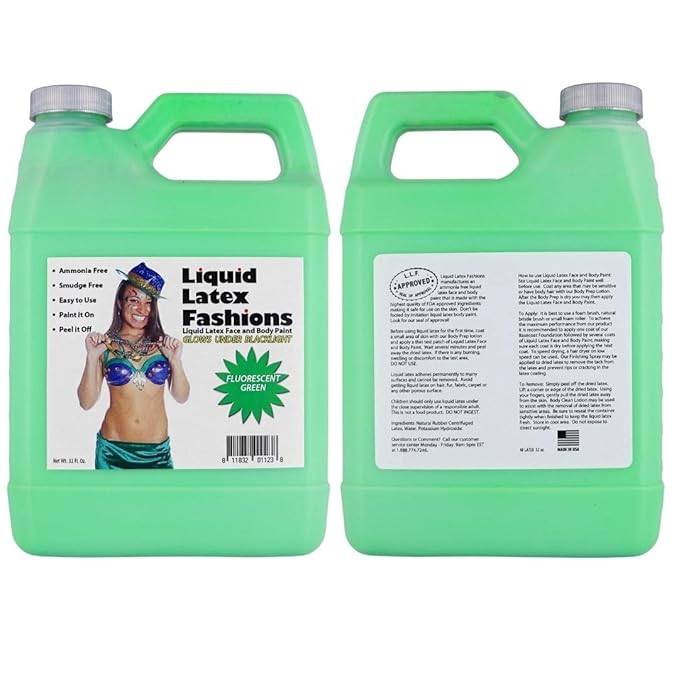 Fluorescent Green Liquid Latex Body Paint - 32 Oz for Adults and Kids, Zombie Skin Makeup Paint, Ideal for Schools, Parties, Theater, Cosplays, Carnivals