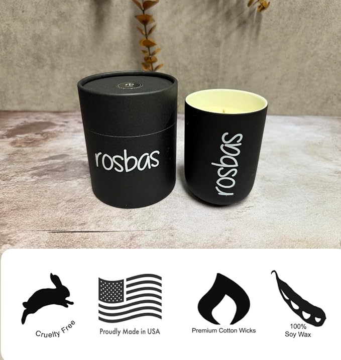 rosbas Egyptian Amber Soy Wax Candle - 8 oz in Ceramic Jar - Boxed - Clean Burning for Exotic Sophistication - Black - Made in USA