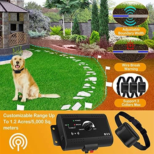 Electric Dog Fence,In-Ground Wired Pet Fence Containment System,656Ft Underground Boundary Wire,with Waterproof/Rechargeable Collar,Shock/Tone Correction,for 123 Dogs,for1dog