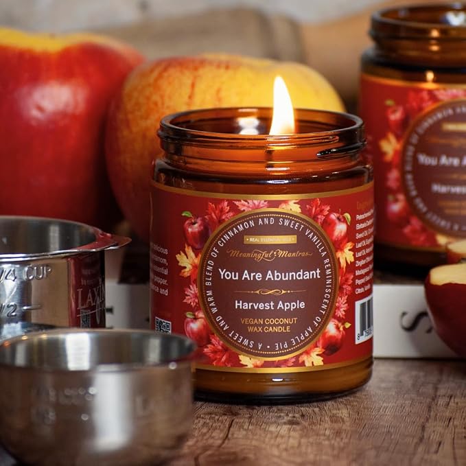 Harvest Apple Pure Essential Oils Non-Toxic Fall Aromatherapy Candle 8oz Coconut Wax Candle