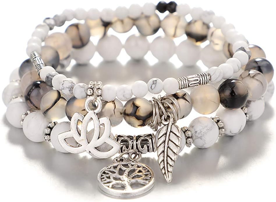UEUC Tree of Life Yoga Healing Stone Bracelets,Multilayer Lotus Chakra Stone Reiki Bracelet Sets,Anxiety Crystal Natural Stone,for Women Stress Relief