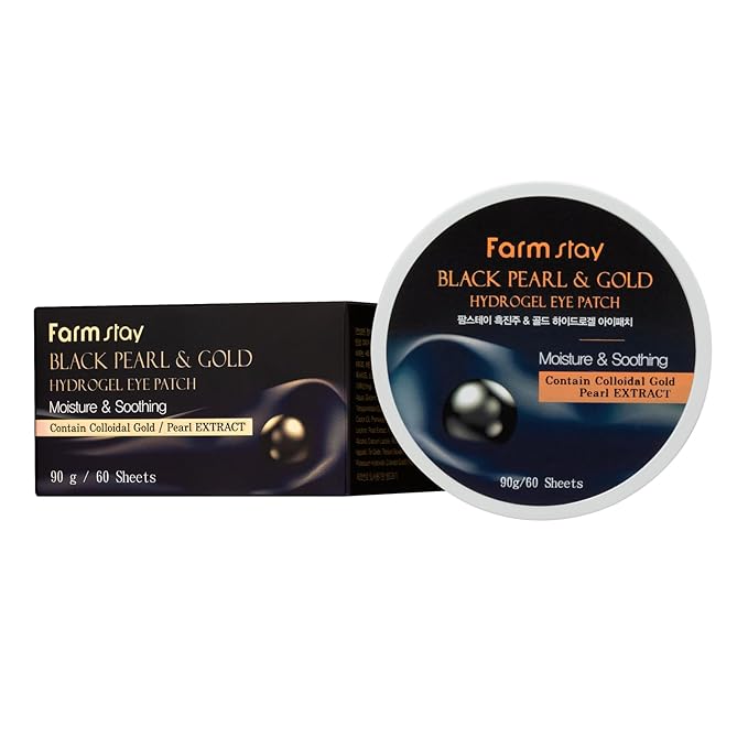 FARMSTAY Black Pearl and Gold Hydrogel Eye Patch - Under Eye Patches for Wrinkles - Brightening Under Eye Mask - With Soothing Pearl Extract - 60 pc
