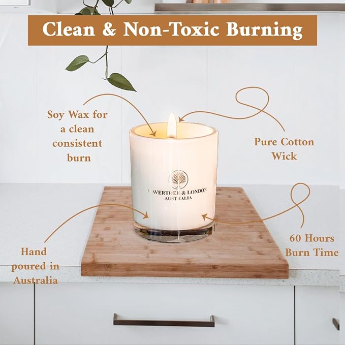 Wavertree & London Organic Sandalwood & Patchouli Scent Soy Wax Candle | Non Toxic 100% Cotton Wick Triple Scented Pure Natural Soy Wax Candles, Hand Poured in Australia | 60 Hours Burning, 11.66 Oz