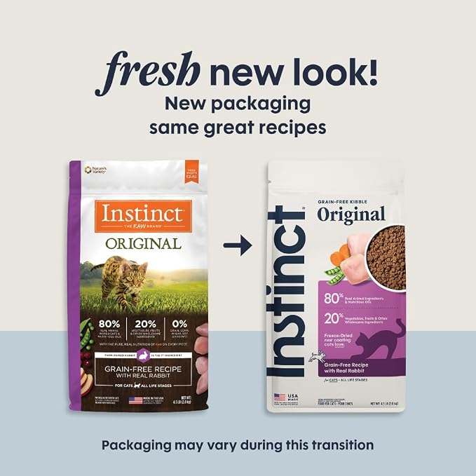 Instinct Original Dry Cat Food, Raw Coated Kibble, Real Rabbit, 4.5 lb. Bag | Raw-coated kibble with farm-raised rabbit for strong muscles, digestive health, and healthy skin & coat, grain-free