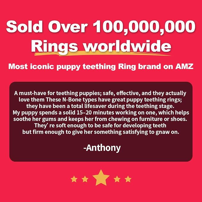 N-Bone Puppy Teething Rings, Pumpkin Flavor, Natural Puppy Teething Chews & Chew Treats, Helps Soothe Teething Gums, Calcium Enriched, 6 Rings