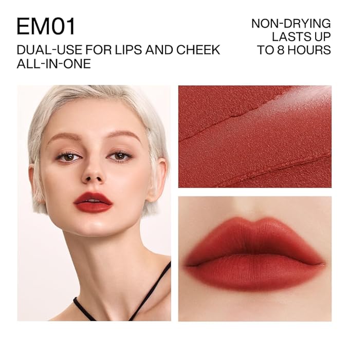 INTO YOU Matte, Super Stay, Waterproof, Long Lasting Lipcolor with Lightweight Lip Mud Texture, Dual-use for Lips and Cheek, Red Lipstick (EM01)