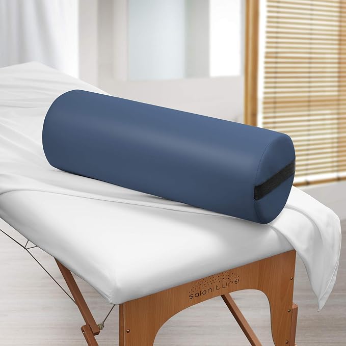 Saloniture Jumbo Round Massage Table Bolster Pillow Pad - 26 x 9 Inch - Blue