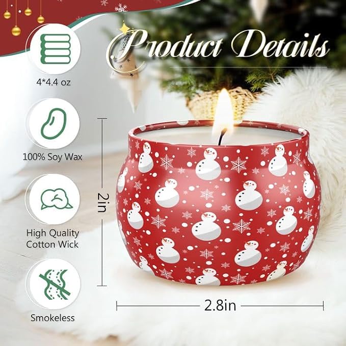 DeckTheHalls Christmas Candles, Scented Candles for Reading, Yoga, Dining, Bathing, Candle Set for Women & Men, Made with Natural Ingredients Soy Candles, Ideal Present Choices (4.4 Oz, 4 Pack)