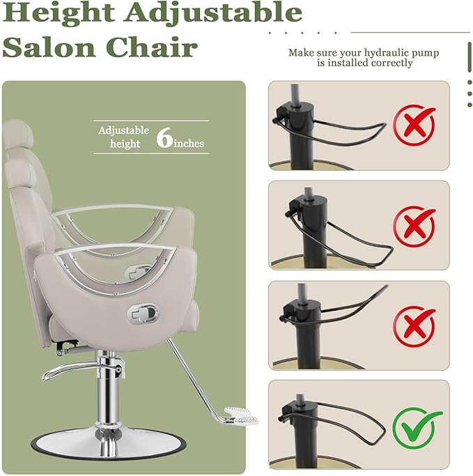 Reclining Salon Hair Chair, Barber Styling Chair for Hair Stylist, 360° Swivel Height Adjustable Hair Braiding Hairdresser Chairs, Beauty Spa Equipment for Barbershop, Gray Silver