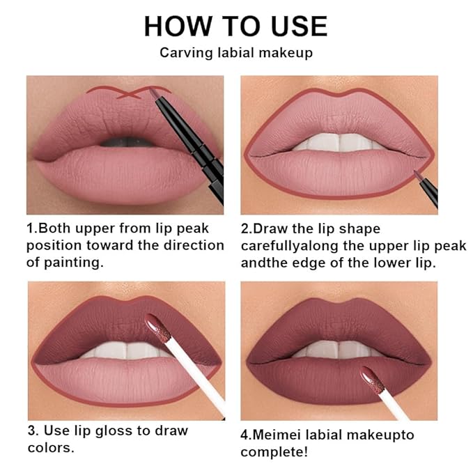 evpct 3Pcs Dark Red Nuetral Mauve Red Brown Matte Lip Liner Liquid Lipstick Stain Makeup Set for Women, Lip Liner Stain Long Lasting Waterproof Smudge Proof, Cruelty Free Lip Makeup 24 hours originale