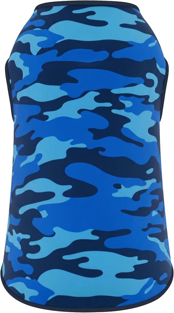 YUDODO Lightweight Dog Shirts, Stretchy Dog Tank Tops, Soft Pet Vest | Skin-Friendly, Breathable, Sleeveless, All Season Dog Clothes, For Small Medium Dogs, Blue Camo, L