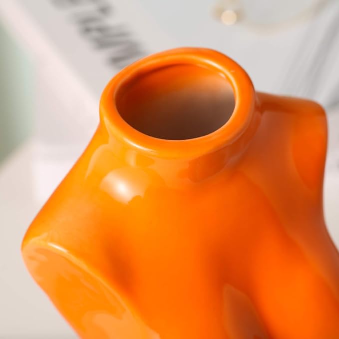 hjn Small Ceramic Vase for Flowers Modern Art Vase for Living Room/Home Decor Accents/Bookshelf/Mantel-Orange