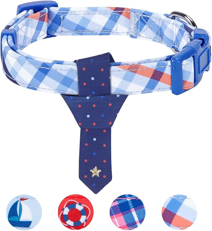 Blueberry Pet 4 Patterns Blue Hue Scottish Plaid Style Adjustable Tie Dog Collar, Small, Neck 12"-16"