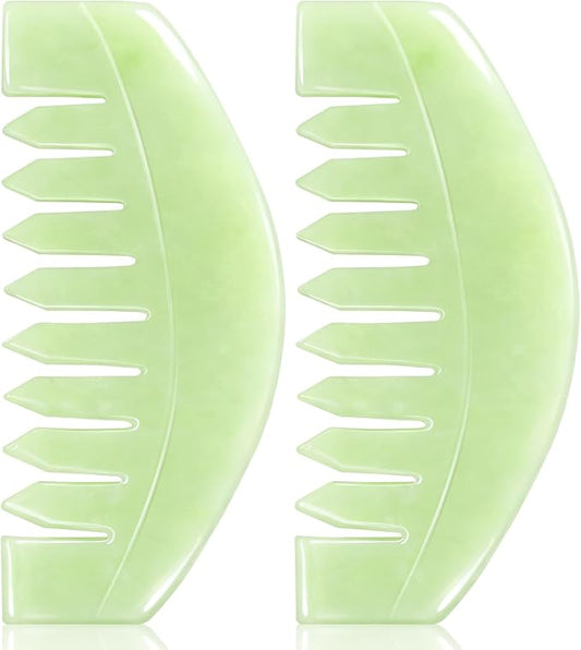 airogym 2 PCS Natural Jade Massage Comb, Guasha Scraping Scalp Comb, Multi-Functional Handheld Head Massage Tools, Meridians Massager for Head Caring, Relaxation, Physical Therapy, Acupoint Treatment