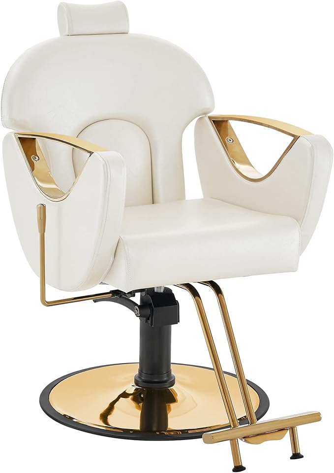 BarberPub Luxurious Classic Barber Chair Hydraulic Pump Recline Beauty Spa Styling Salon for Hair Stylist Equipment 9578 (Champagne)