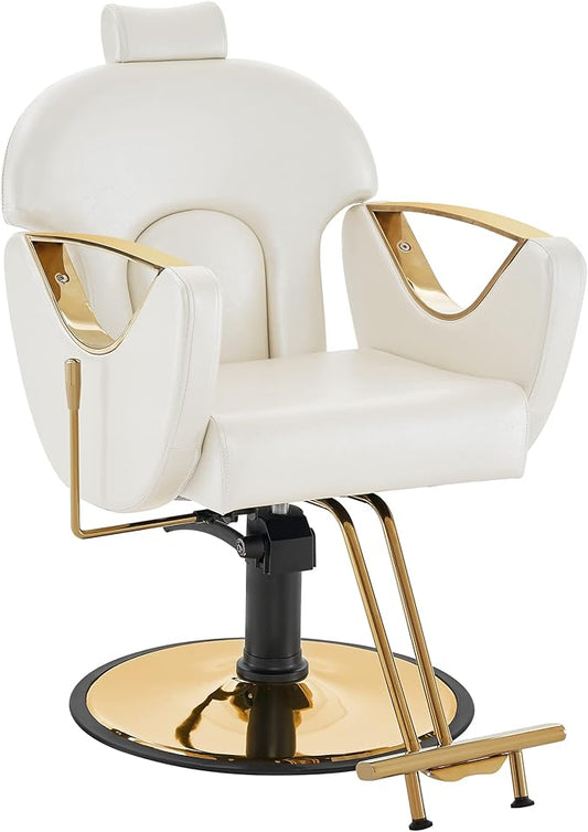 BarberPub Luxurious Classic Barber Chair Hydraulic Pump Recline Beauty Spa Styling Salon for Hair Stylist Equipment 9578 (Champagne)
