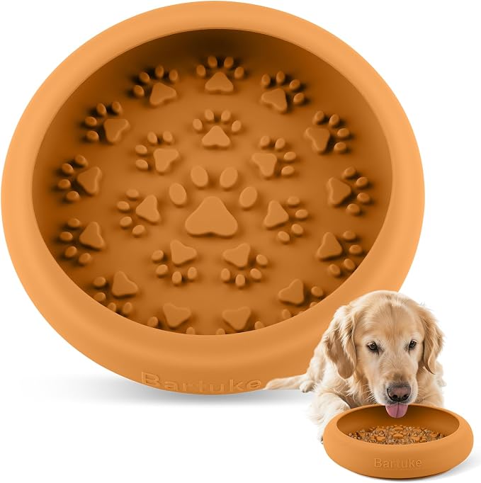 Silicone Dog Lick Bowl, Slow Feeder Dog Bowls with Strong Suction, Orange