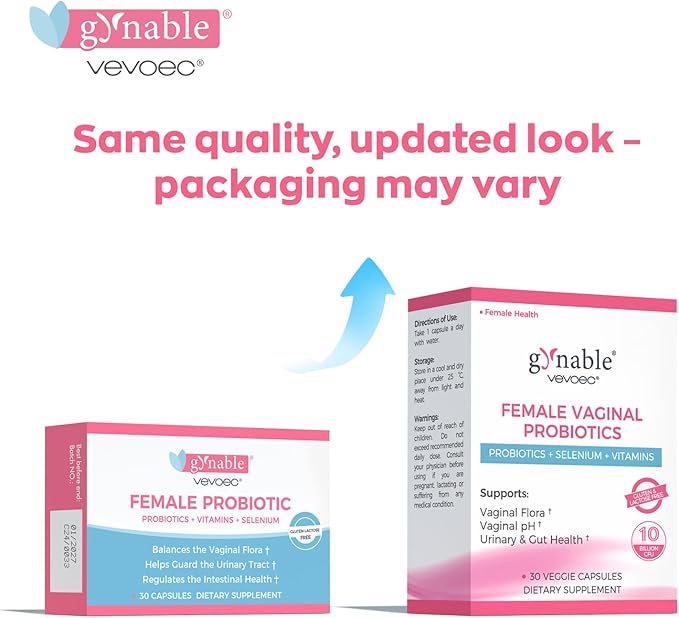 Gynable Vaginal Probiotics for Women,Female Probiotic for pH Balance with Lactobacillus 5 Billion CFU Probiotics Blend,Selenium-Vitamin D3,Promote Healthy Vaginal Odor & Vaginal Flora,30 Count