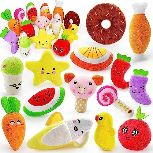 LEGEND SANDY Dog Squeaky Toys, Plush Small Dog Toys for Dogs, Stuffed with Squeakers,14 pcs Puppy Toys with a Carrying Bag for Small Medium Size | 14 pcs Puppy Toys with a Carrying Bag for Small Medium Size, Puppy Chew Toys for Teething