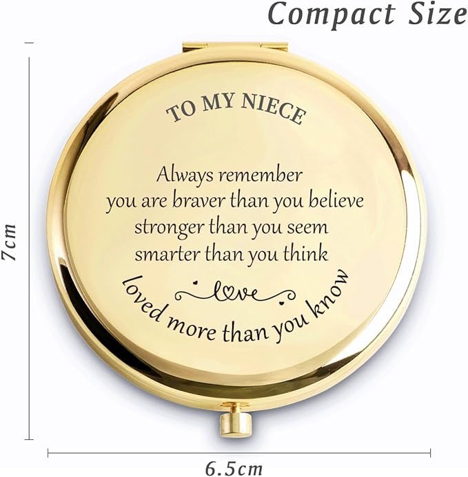 Niece Gifts from Aunt Uncle, Personalized Gift for Niece, Custom Compact Mirror, Goodie Bag & Basket Stuffers for Valentines Day, Mothers Day, Graduation, Birthday, Wedding