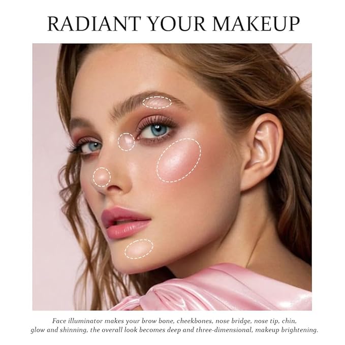 Light Pink White Sparkle Glitter Shimmer Highlighter Makeup Palette for Women, Pink Buttery Creamy Powder Highlighter Eyeshadow Palette Vegan, Built-in Mirror & Brush 05 – Girls Christmas Gifts