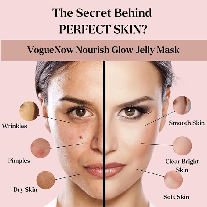 VogueNow Jelly Mask for Facials - 5 Flavors Hydrating & Brightening Jelly Face Masks | Bulgarian Rose, Lavender, Hyaluronic Acid, 24K Gold face mask skin care |Vajacial Jelly Mask