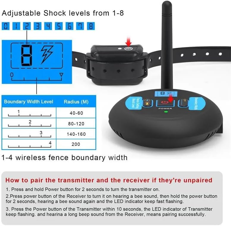 Wireless Dog Fence, Rechargeable Waterproof Shock Collar - Electric Pet Fence for Stubborn Dogs - Safe Effective No Randomly Over Correction - Boundary Fence System for All Dogs,for1dog