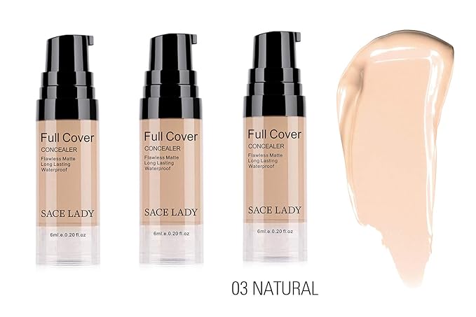 3 Pack Pro Full Cover Liquid Concealer, Waterproof Smooth Matte Flawless Finish Creamy Concealer Foundation for Eye Dark Circles Spot Face Concealer Makeup, Size:3×6ml/0.20Fl Oz, Natural