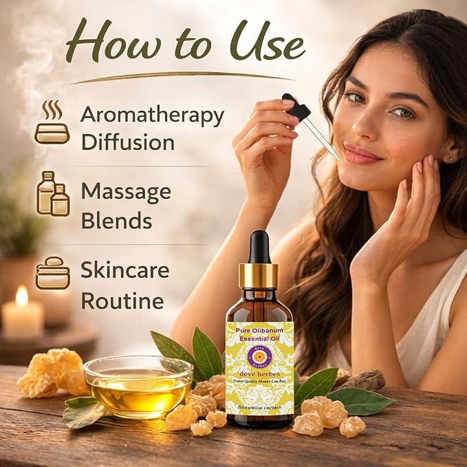 Deve Herbes Pure Olibanum Essential Oil (Boswellia carterii) Steam Distilled 10ml (0.33 oz)