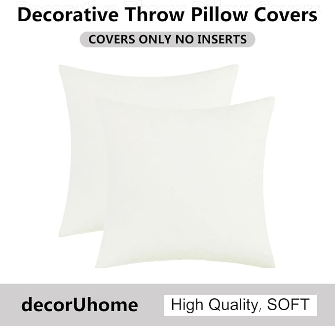 decorUhome Soft Chenille Cream White Throw Pillow Covers 24X24 Set of 2 | Decorative Fall Couch Pillow Covers Solid Dyed Accent Modern Euro Sham Farmhouse Neutral Square Pillow Cases for Sofa