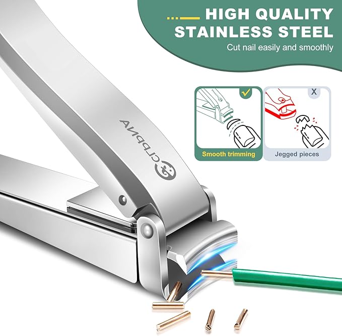 Nail Clippers for Men with Catcher, CLPPNA Heavy Duty Finger Nail Clippers Adult, Stainless Steel Nail Cutter, Fingernail & Toenail Clippers Ideal Gift for Men & Grooming Gifts, Silver