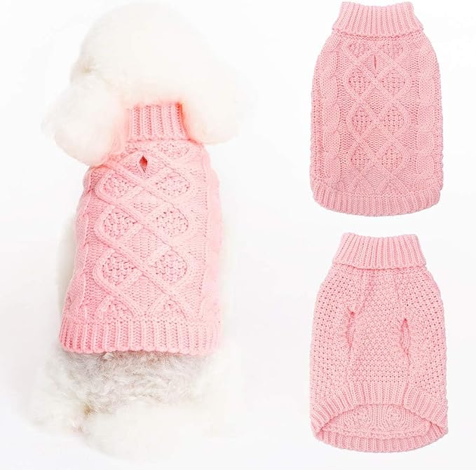 Mihachi Turtleneck Dog Sweater - Winter Coat Apparel Classic Cable Knit Clothes with Leash Hole for Cold Weather, Ideal Gift for Pet in New Year